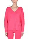 Helmut Lang V-neck Sweater With Contrast Profile In Pink