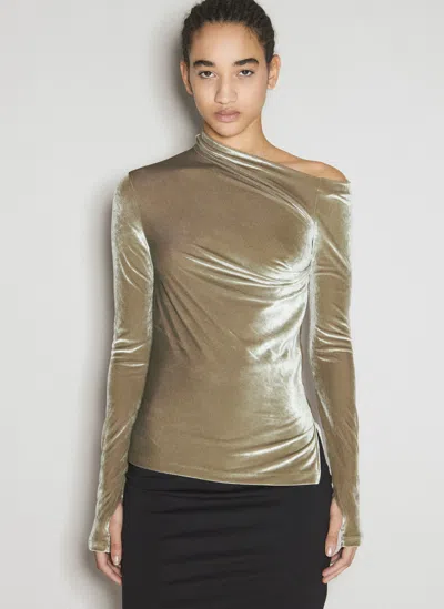 Helmut Lang Women's One-shoulder Velvet Top In Sage