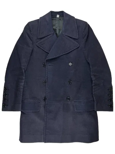 Pre-owned Helmut Lang Vintage Moleskin Cotton Peacoat Jacket Navy In Blue
