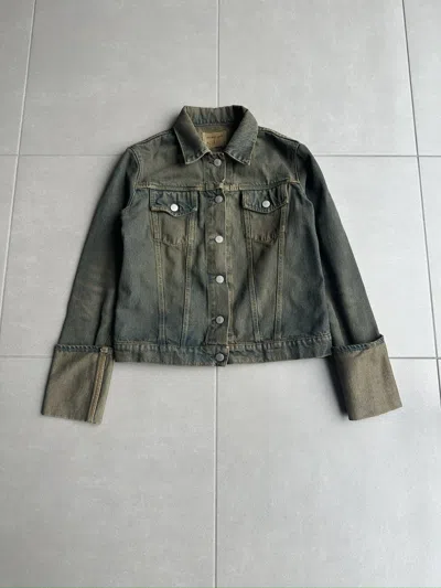 Pre-owned Helmut Lang Vintage Stained Cropped Denim Trucker Jacket In Blue