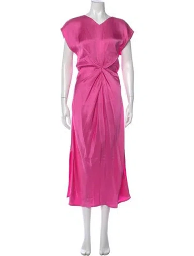 Pre-owned Helmut Lang V-neck Long Dress In Pink