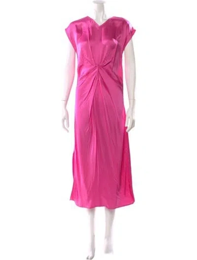 Pre-owned Helmut Lang V-neck Long Dress In Pink