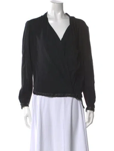 Pre-owned Helmut Lang V-neck Long Sleeve Blouse In Black