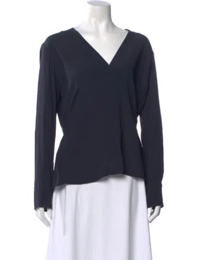Pre-owned Helmut Lang V-neck Long Sleeve Blouse In Blue