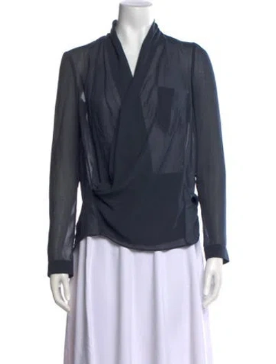Pre-owned Helmut Lang V-neck Long Sleeve Blouse In Blue