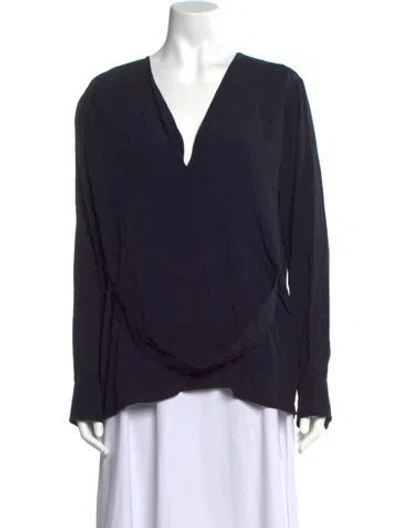 Pre-owned Helmut Lang V-neck Long Sleeve Blouse In Blue