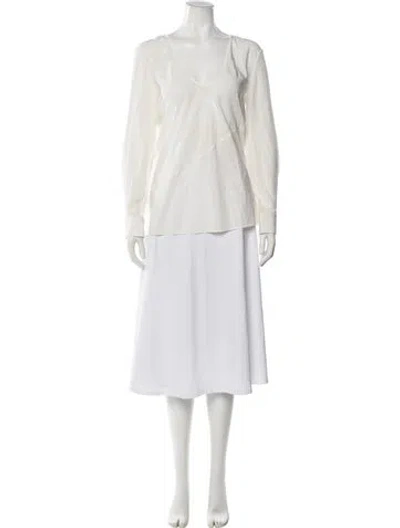 Pre-owned Helmut Lang V-neck Long Sleeve Blouse In White