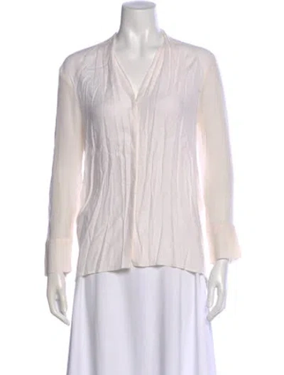 Pre-owned Helmut Lang V-neck Long Sleeve Blouse In White