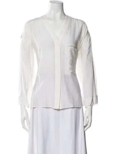 Pre-owned Helmut Lang V-neck Long Sleeve Blouse In White