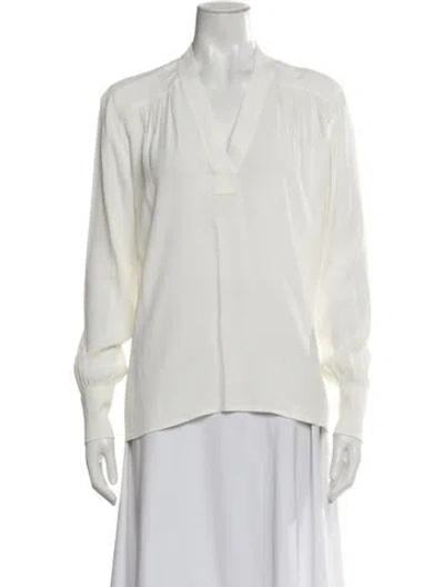 Pre-owned Helmut Lang V-neck Long Sleeve Blouse In White