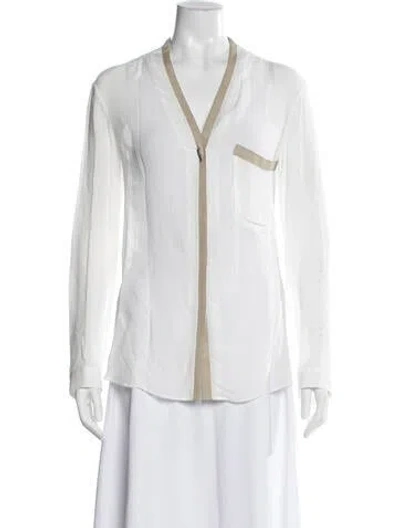 Pre-owned Helmut Lang V-neck Long Sleeve Blouse In White