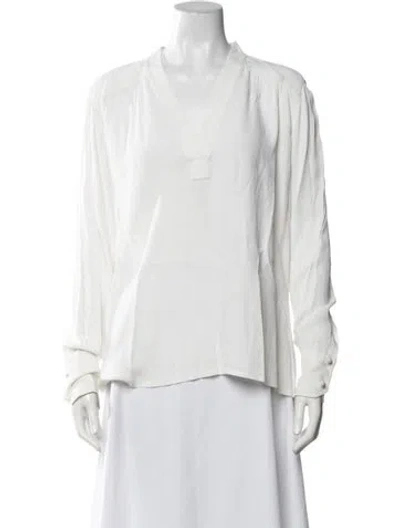 Pre-owned Helmut Lang V-neck Long Sleeve Blouse In White