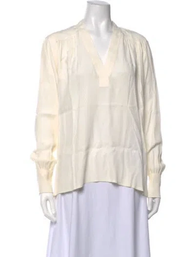 Pre-owned Helmut Lang V-neck Long Sleeve Blouse In White
