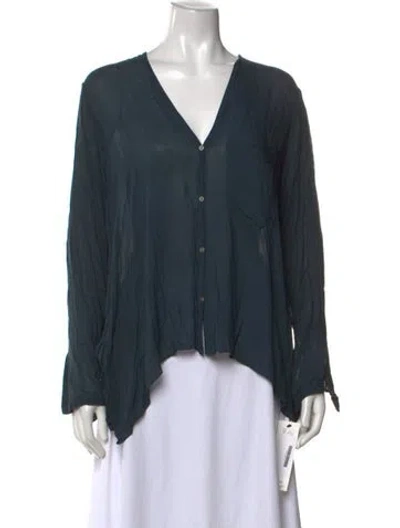Pre-owned Helmut Lang V-neck Long Sleeve Button-up Top In Blue