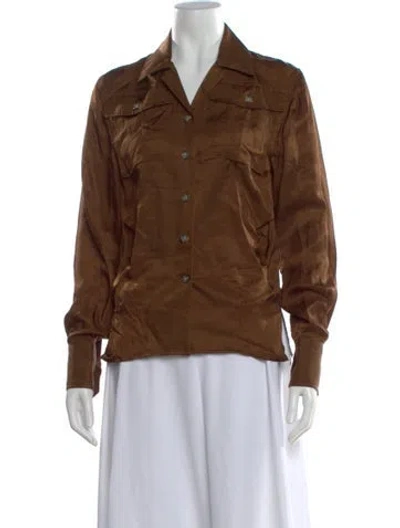 Pre-owned Helmut Lang V-neck Long Sleeve Button-up Top In Brown