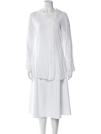 Pre-owned Helmut Lang V-neck Long Sleeve Button-up Top In White