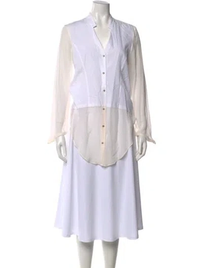 Pre-owned Helmut Lang V-neck Long Sleeve Button-up Top In White