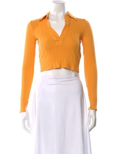 Pre-owned Helmut Lang V-neck Long Sleeve Crop Top In Yellow