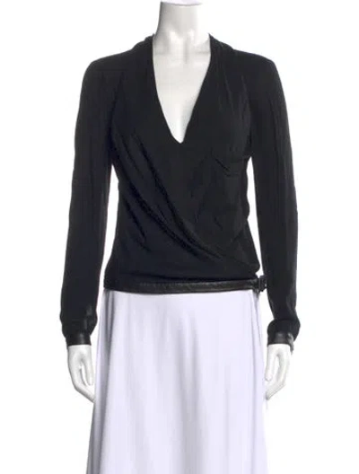Pre-owned Helmut Lang V-neck Long Sleeve Top In Black