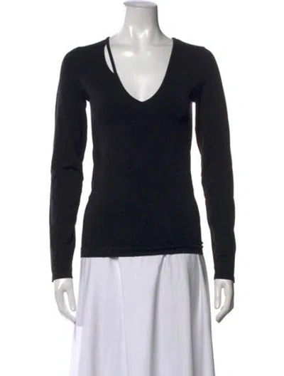 Pre-owned Helmut Lang V-neck Long Sleeve Top In Black