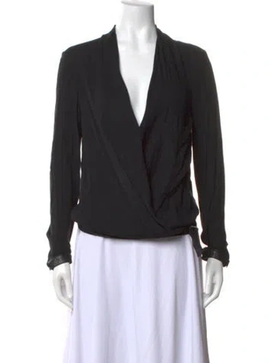 Pre-owned Helmut Lang V-neck Long Sleeve Top In Black
