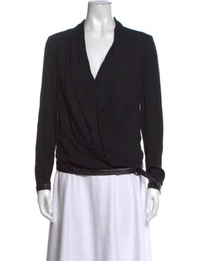 Pre-owned Helmut Lang V-neck Long Sleeve Top In Black