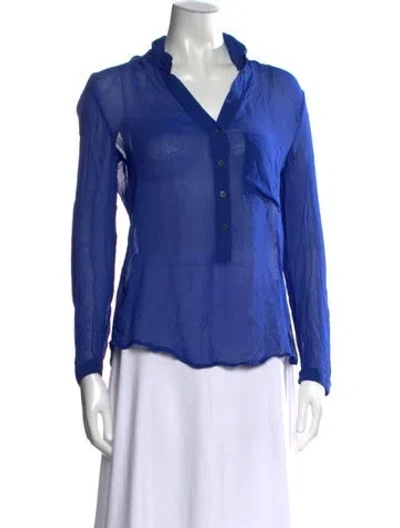 Pre-owned Helmut Lang V-neck Long Sleeve Top In Blue