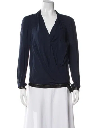 Pre-owned Helmut Lang V-neck Long Sleeve Top In Blue