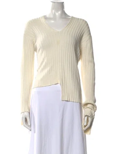 Pre-owned Helmut Lang V-neck Long Sleeve Top In Neutrals