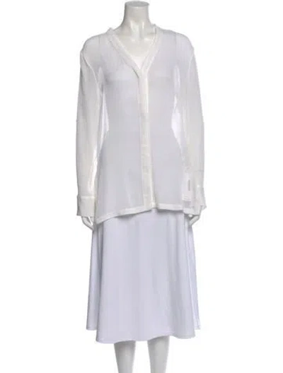 Pre-owned Helmut Lang V-neck Long Sleeve Top In White