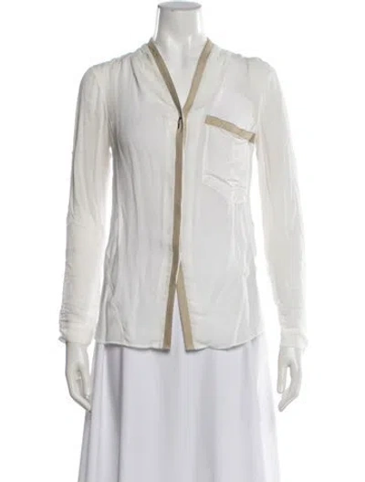 Pre-owned Helmut Lang V-neck Long Sleeve Top In White