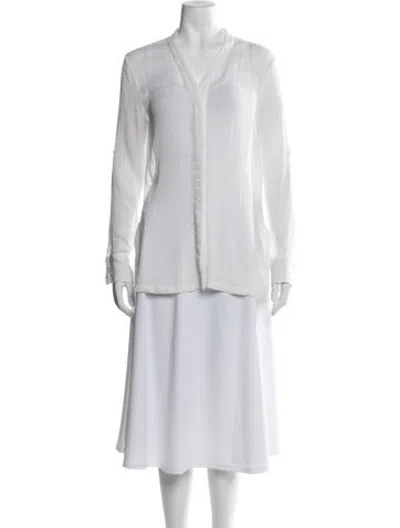 Pre-owned Helmut Lang V-neck Long Sleeve Top In White