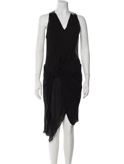 Pre-owned Helmut Lang V-neck Midi Length Dress In Black
