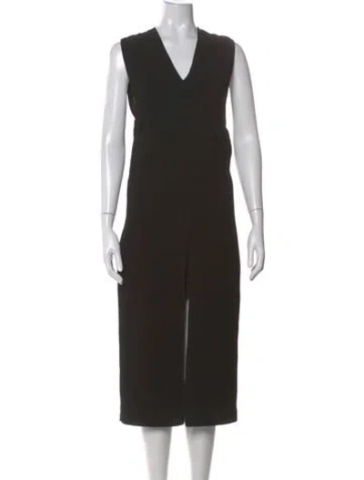 Pre-owned Helmut Lang V-neck Midi Length Dress In Black