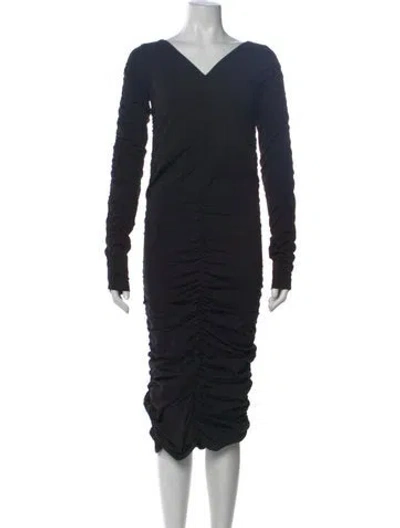 Pre-owned Helmut Lang V-neck Midi Length Dress In Black
