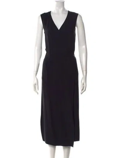 Pre-owned Helmut Lang V-neck Midi Length Dress In Black