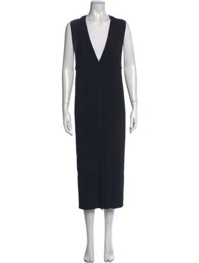 Pre-owned Helmut Lang V-neck Midi Length Dress In Black