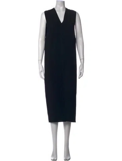 Pre-owned Helmut Lang V-neck Midi Length Dress In Black