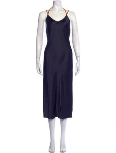 Pre-owned Helmut Lang V-neck Midi Length Dress In Blue