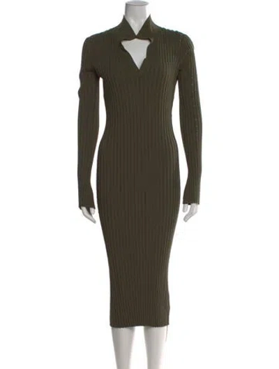 Pre-owned Helmut Lang V-neck Midi Length Dress In Green