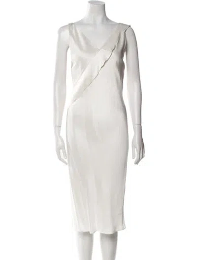 Pre-owned Helmut Lang V-neck Midi Length Dress In Neutral