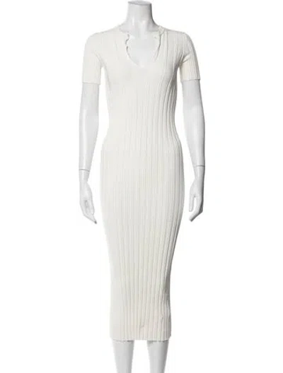 Pre-owned Helmut Lang V-neck Midi Length Dress In Neutrals