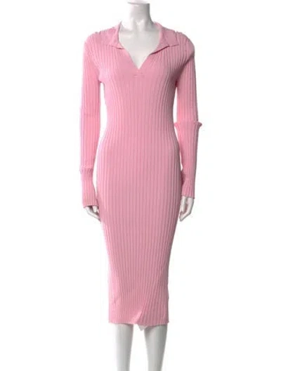 Pre-owned Helmut Lang V-neck Midi Length Dress In Pink