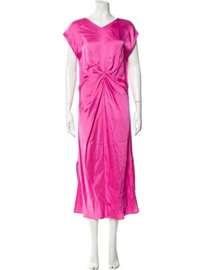 Pre-owned Helmut Lang V-neck Midi Length Dress In Pink