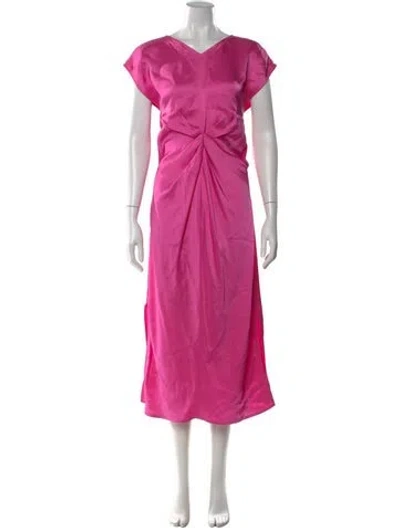 Pre-owned Helmut Lang V-neck Midi Length Dress In Pink