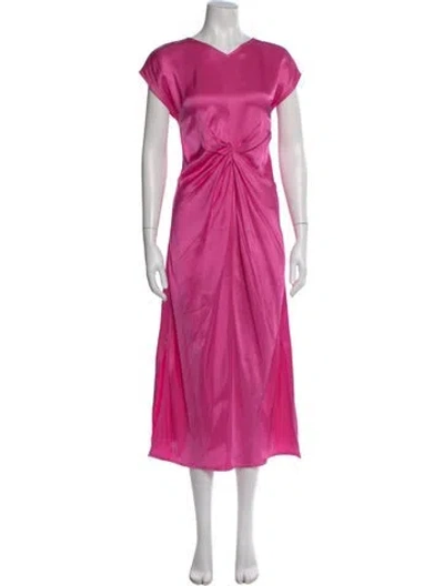 Pre-owned Helmut Lang V-neck Midi Length Dress In Pink