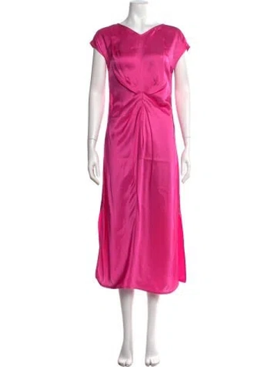 Pre-owned Helmut Lang V-neck Midi Length Dress In Pink