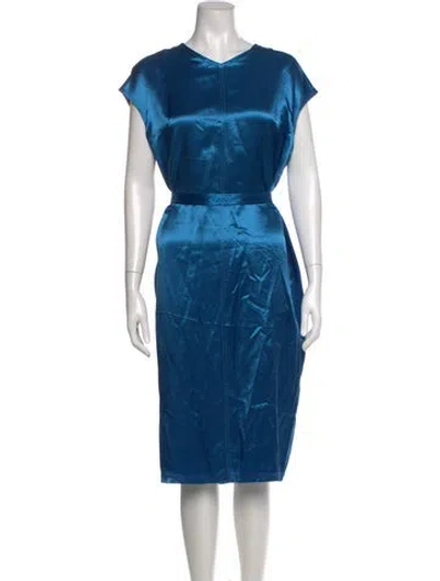 Pre-owned Helmut Lang V-neck Midi Length Dress W/ Tags In Blue