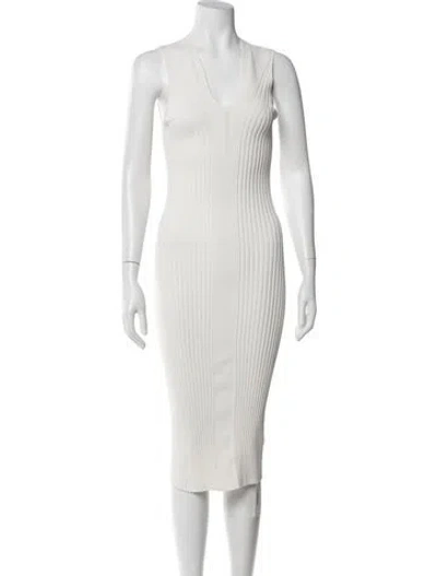 Pre-owned Helmut Lang V-neck Midi Length Dress In White