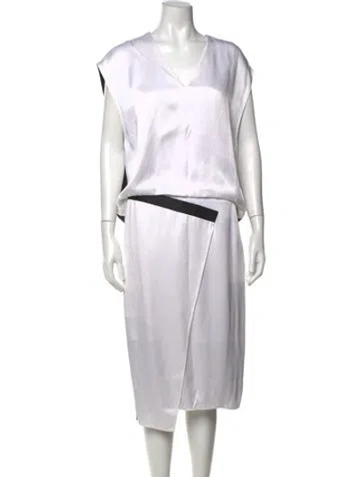 Pre-owned Helmut Lang V-neck Midi Length Dress In White